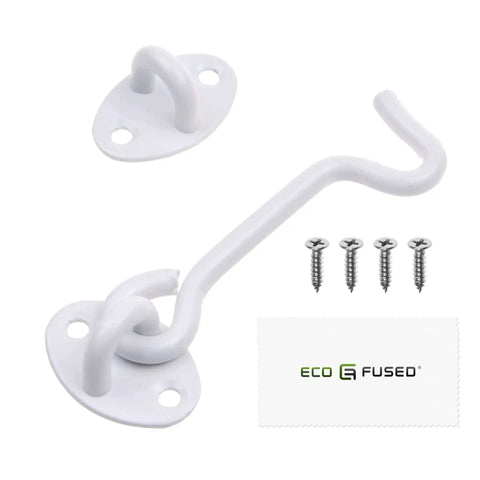 Built Tough 4 Inch Heavy Duty Hook And Eye Latch For Barn Doors And More, Powder Coated Stainless Steel Security Latch With 4 Mounting Screws