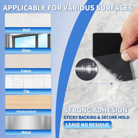 Heavy Duty Double Sided Hook And Loop Tape Adhesive Strips 1x4 Inches Set Of 20 shown with various applicable surfaces