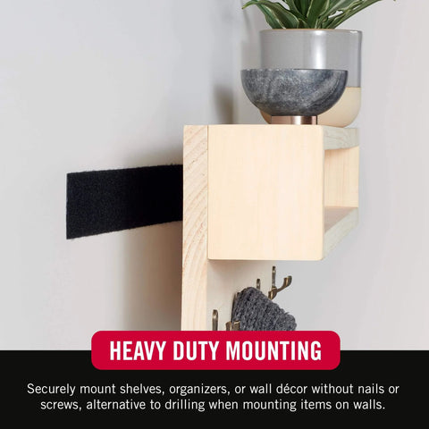 Heavy Duty Tape With Adhesive, Industrial Strength Hook And Loop Fasteners, 15 Feet By 2 Inches, Black, on wood shelf