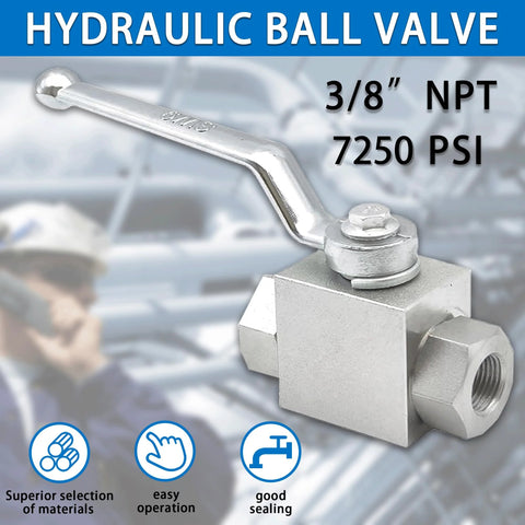 TieMin hydraulic ball valve, 3/8 in NPT, 7250 PSI, metal body, two-way shut-off