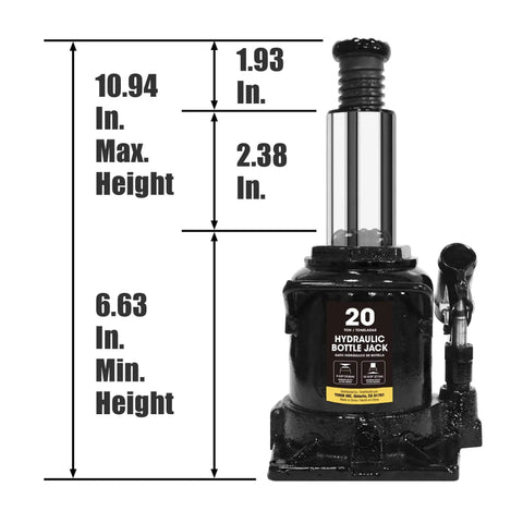 Heavy Duty 20 Ton Hydraulic Bottle Jack Low Profile Stubby Lift for Auto Repair and Home Garage Use 40,000 Lbs Capacity Wide Serrated Saddle for Secure Grip Adjustable Top Extension Black AT92007AB