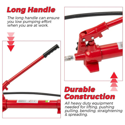 Heavy Duty 12 Ton Hydraulic Porta Power Jack Kit With 4.6 Foot Oil Hose For Auto Body Frame Repair in Garage Storage Case