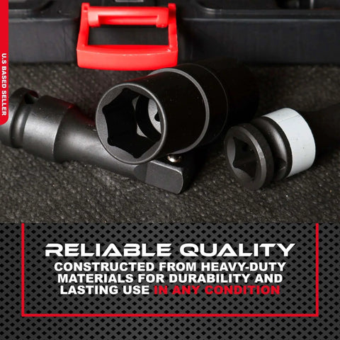 1/2in Drive Impact Socket Set Metric 17-22mm SAE 3/4-15/16in 9pc Lug Nut Torque Stick Extension Limiter 90-120 ft/lb close-up