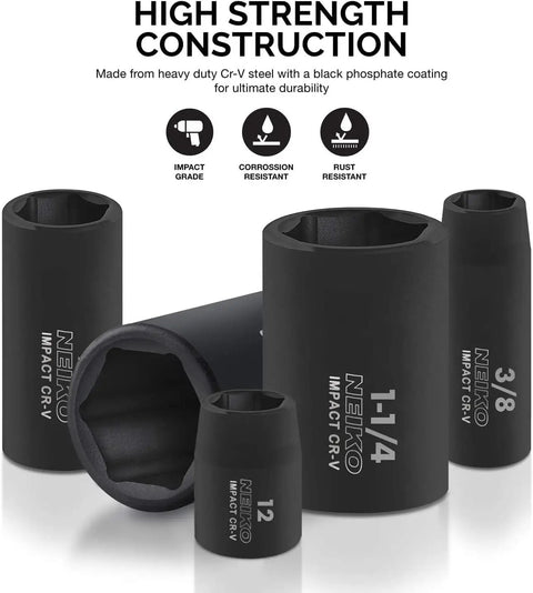 Heavy Duty Half Inch Drive Master Impact Socket Set With Sixty Five Pieces showing various size sockets.