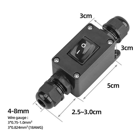 Heavy Duty Waterproof Inline Rocker Switch Box For 12V To 24V DC, 10A Lighted On Off Toggle, Outdoor Automotive Controller