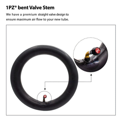 1PZ 10W-X02 2-Pack Heavy-Duty 90° Valve 10x2/10x2.125 Inner Tube with close-up of the bent valve stem.