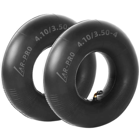 4.10/3.50-4 Heavy Duty Inner Tubes 2 Pack with TR-87 Bent Valve Stem, natural rubber for wheelbarrows and utility equipment.