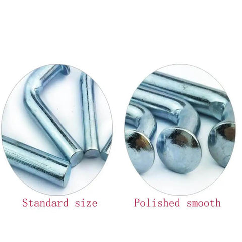 Close-up of polished Heavy Duty J Bolt Safety Pins For Pallet Racks And Shelving Systems Lokatall 50 Pack in galvanized steel.