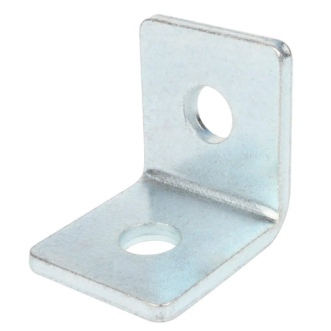 Heavy duty 90 degree L bracket for 1-5/8 inch strut channel with 3/16 inch thick steel, two 1/2 inch bolt holes, side view
