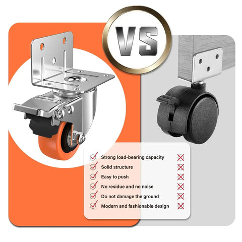 2-Inch L-Shaped Side Mount Caster Wheels Set Of Four Heavy Duty Casters With Brake Double Bearing Polyurethane Wheels comparison