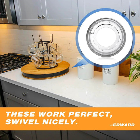 Kitchen counter with 6 Pack 8 Inch Heavy Duty Lazy Susan Turntable Bearings, Steel Ball Bearing Swivel Base Plate on display