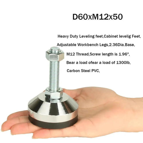 Heavy Duty Leg Levelers For Workbench Machine Or Cabinet 2.36 Inch Base Diameter With Anti Skid Pads Adjustable Feet Levelers M12 Thread