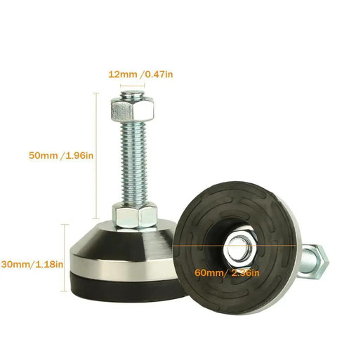 Heavy Duty Leg Levelers For Workbench Machine Or Cabinet 2.36 Inch Base Diameter With Anti Skid Pads Adjustable Feet Levelers M12 Thread