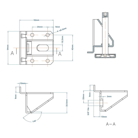 Technical drawing of Beefed Up Heavy Duty Adjustable Furniture Leg Levelers 4 Pack Up To 2000 Lbs Per Leg Total 8000 Lbs Capacity