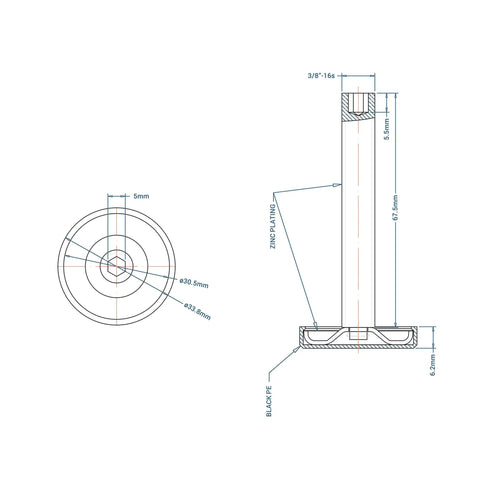 Diagram of Beefed Up Heavy Duty Adjustable Furniture Leg Levelers 4 Pack Up To 2000 Lbs Per Leg Total 8000 Lbs Capacity dimensions