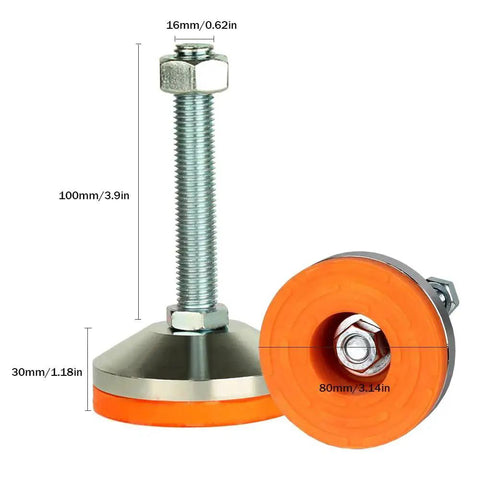 Heavy Duty Leg Levelers For Workbenches, Machines And Cabinets, Adjustable Leveling Feet With M16 Thread, chrome plated, orange base