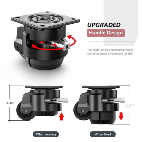 Four Pack Leveling Casters With Adjustable Height For Heavy Duty Swivel Plate Retractable Caster Wheels, height adjustment diagram