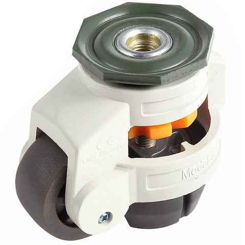 Close-up of a caster from the Set Of Four Heavy Duty Leveling Stem Casters With Retractable Height For Equipment And Workbenches Featuring 12mm Stem Diameter