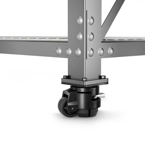 Side view of Four Pack Leveling Casters With Adjustable Height For Heavy Duty Swivel Plate Retractable Caster Wheels Set installed on equipment