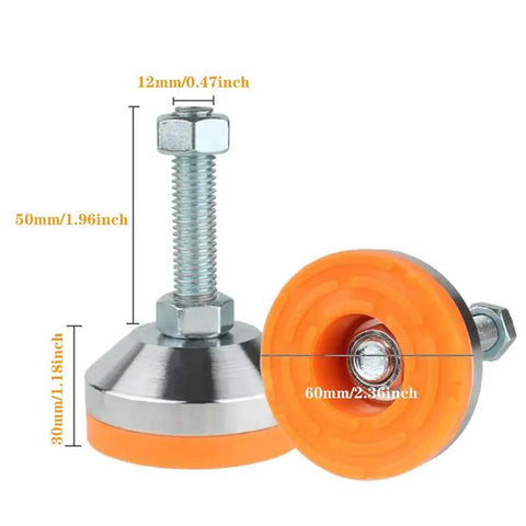 Beefy Heavy Duty Leveling Feet Set For Workbench Machine And Cabinet Use With 2.36 Inch Base Diameter M12 Thread 5200 Lb Capacity