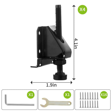 Beefy Heavy Duty 4 Pack Adjustable Leveling Feet for Tables and Cabinets With Screws Lock Nuts and Wrench 3 Inch Height Holds Up To 880 Lbs