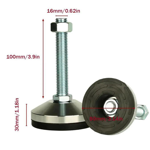 Heavy Duty Leveling Feet Set For Workbenches, Machines, And Cabinets, 3.14 Inch Beefy Base, M16 Thread, 100mm Length, 2600 Lb Capacity