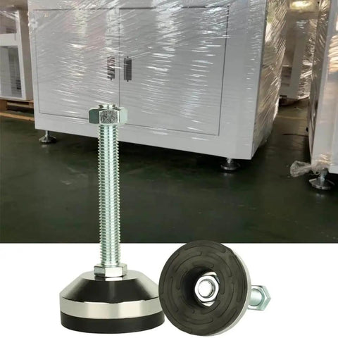 Heavy Duty Leveling Leg Set With 2.36 Inch Base Diameter And M12 Thread, 100mm Adjustable Feet Deliver 1300 Lb Capacity For Workbenches, Machines, Cabinets, Chrome Plated Carbon Steel With Anti Skid Pads, Black Finish, 4 Pcs
