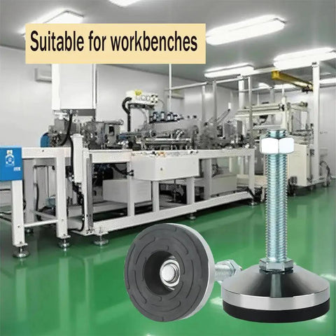 Heavy Duty Leveling Feet Set For Machines And Workbenches With Non Slip 3.14 Inch Base, M16 Thread, 2600 Lb Capacity, Ideal For Cabinets, Benches, And Industrial Equipment, D80 X M16 X H100, 4 Pack, Black WUEIBUZUDAO in workshop setting