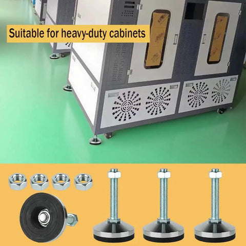 Heavy Duty Leveling Feet Set For Machines And Workbenches With Non Slip 3.14 Inch Base, M16 Thread, installed under cabinets