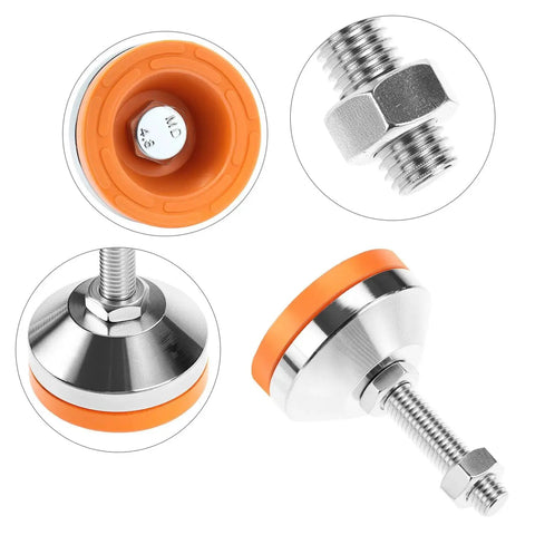 Heavy Duty Carbon Steel Leveling Feet With Anti Skid Pads 4 Pack For Furniture And Equipment M12 Thread 2.36 Inch Diameter Base