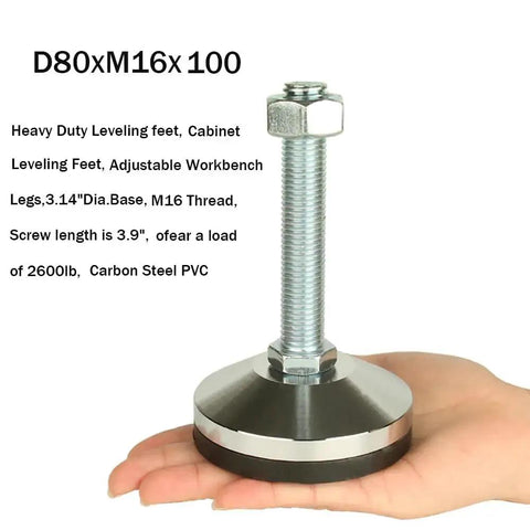 Heavy Duty Leveling Feet Set For Workbenches, Machines, And Cabinets, 3.14 Inch Beefy Base, M16 Thread, 100mm Length, 2600 Lb Capacity