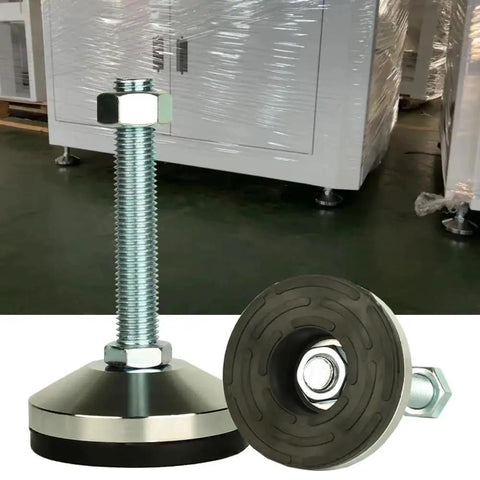 Heavy Duty Leveling Feet Set For Workbenches, Machines, And Cabinets, 3.14 Inch Beefy Base, M16 Thread, shown with cabinet