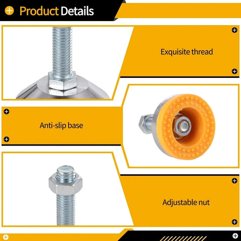 Heavy Duty Leveling Feet Set Built To Last Four Pack D60 X M12 X 50 2.36 Inch Base Diameter 1300 Lb Capacity Adjustable Leg Levelers