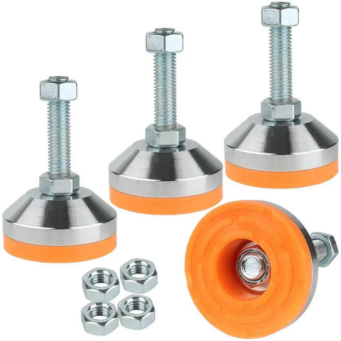 Beefy Heavy Duty Leveling Feet Set For Workbench Machine And Cabinet Use With 2.36 Inch Base Diameter M12 Thread Orange Finish