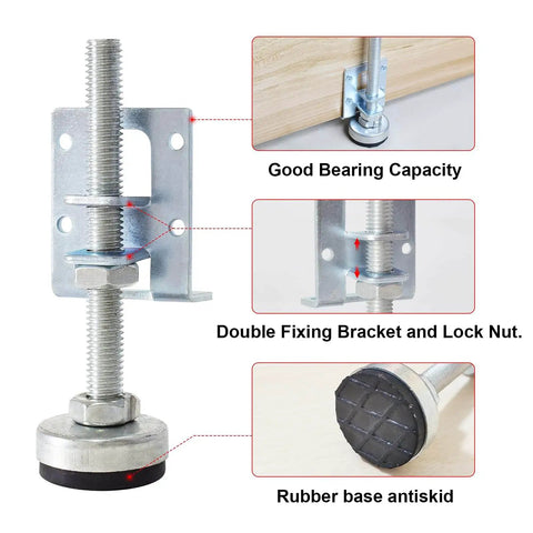 4 Pack Heavy Duty Leveling Feet Furniture Levelers Leg Adjustable Table Legs Leveler with steel construction and rubber base