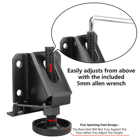 Heavy Duty Leveling Feet For Furniture And Tables Adjustable Table Leg Levelers detail with allen wrench adjustment feature