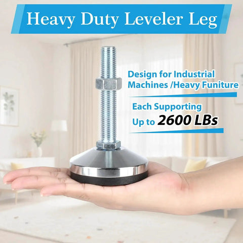 Four Piece Heavy Duty Leveling Feet Set With M16 Thread for workbenches, machines, cabinets, showcased hand-held, 60mm base.