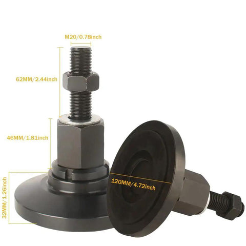 Heavy Duty Leveling Leg With Adjustable Feet For Workbench Machine And Cabinet, 4.72 Inch Base Diameter, M20 Thread, 66000 Lb Capacity