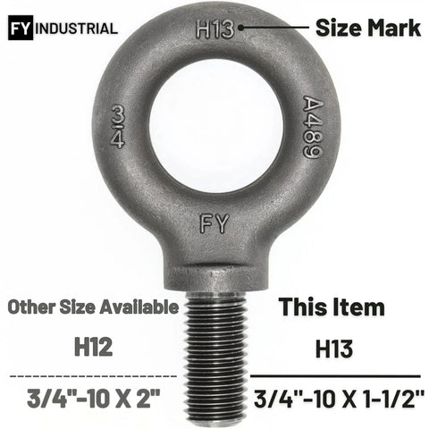 Heavy Duty Lifting Eyebolts Set Of Four Workhorse 3/4-10 Thread 1-1/2 Inch Long Industrial Grade Forged Carbon Steel