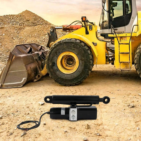Heavy Duty 12 Volt Linear Actuator For Industrial Doors And Machinery 2 Inch Stroke 4409 Lbs Lift in front of construction vehicle