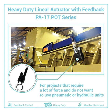 High Force 24V Linear Actuator With 10 Inch Stroke And 2000 Lbs Push Pull, Heavy Duty PA-17 Potentiometer Feedback installed in machinery