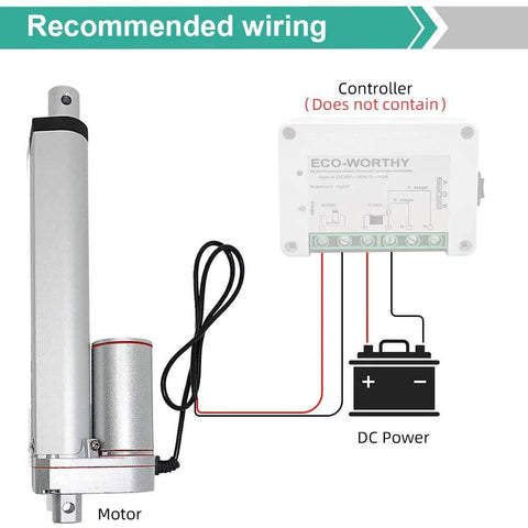Wiring diagram for Heavy Duty 12V Linear Actuator With 12 Inch Stroke IP54 Waterproof 330 Lbs Thrust showing motor connection.