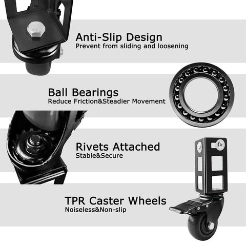 4 Pack 3 Inch Heavy Duty Locking Caster Wheels For Storage Racks And Boltless Shelving, showcasing anti-slip design and ball bearings