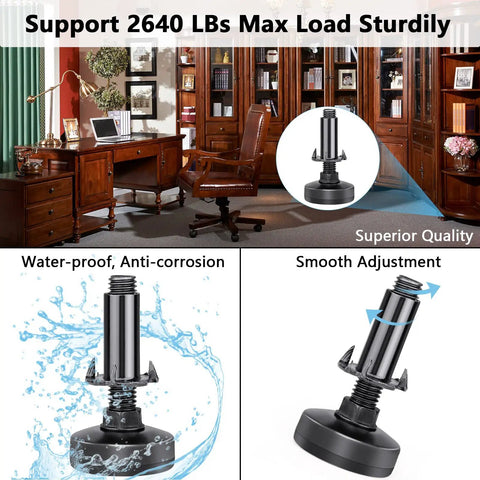 Heavy Duty M10 Furniture Levelers With T Nut Kit shown with waterproof and smooth adjustment features