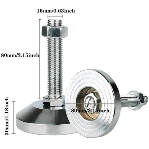Heavy Duty Machine Leveling Feet With 3.15 Inch Base And M16 Thread For 3300 lb Capacity Adjustable Levelers, Striped Groove, 2 Pack Silvery