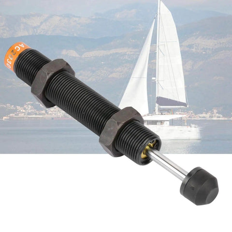 Heavy-Duty M20 X 30mm Oil Pressure Shock Absorber With Adjustable Pneumatic Plunger And Hydraulic Buffer For Air Cylinder AC2030-2, shown against a sailboat background.