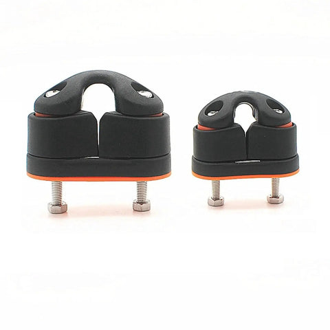 Two WEISUYUUS heavy-duty nylon rope clamp cleats for marine use, black with orange base and mounting bolts.