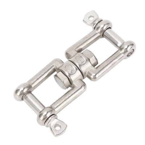Stainless steel double-ended swivel shackle, 10mm, heavy-duty marine ring connector with locking mechanism