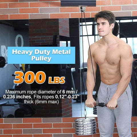 Man using Small Pulley Block, 4 Pack 304 Stainless Steel Pulley Wheel with weights in gym, heavy duty metal pulley system