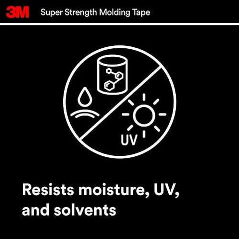 Heavy-Duty Automotive Molding Tape 7/8 Inch Wide By 15 Feet, Double-Sided Foam Adhesive, resists moisture, UV, and solvents.